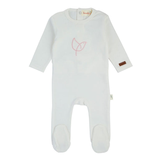 Bird Outline Footie-White & Pink
