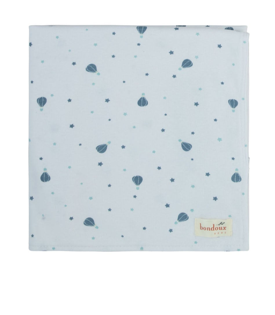 Air Balloon Print Blanket-White/Blue