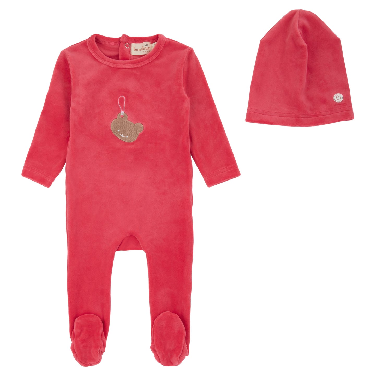 Teddy Velour Footie-Pink