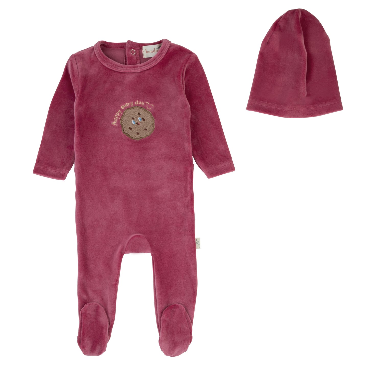 Cookie Velour Footie-Raspberry