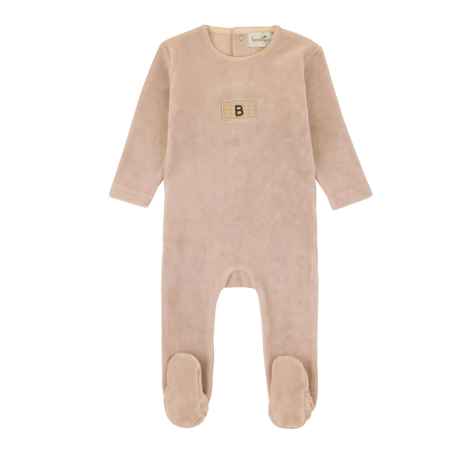 Knit Detail Velour Footie-Peach