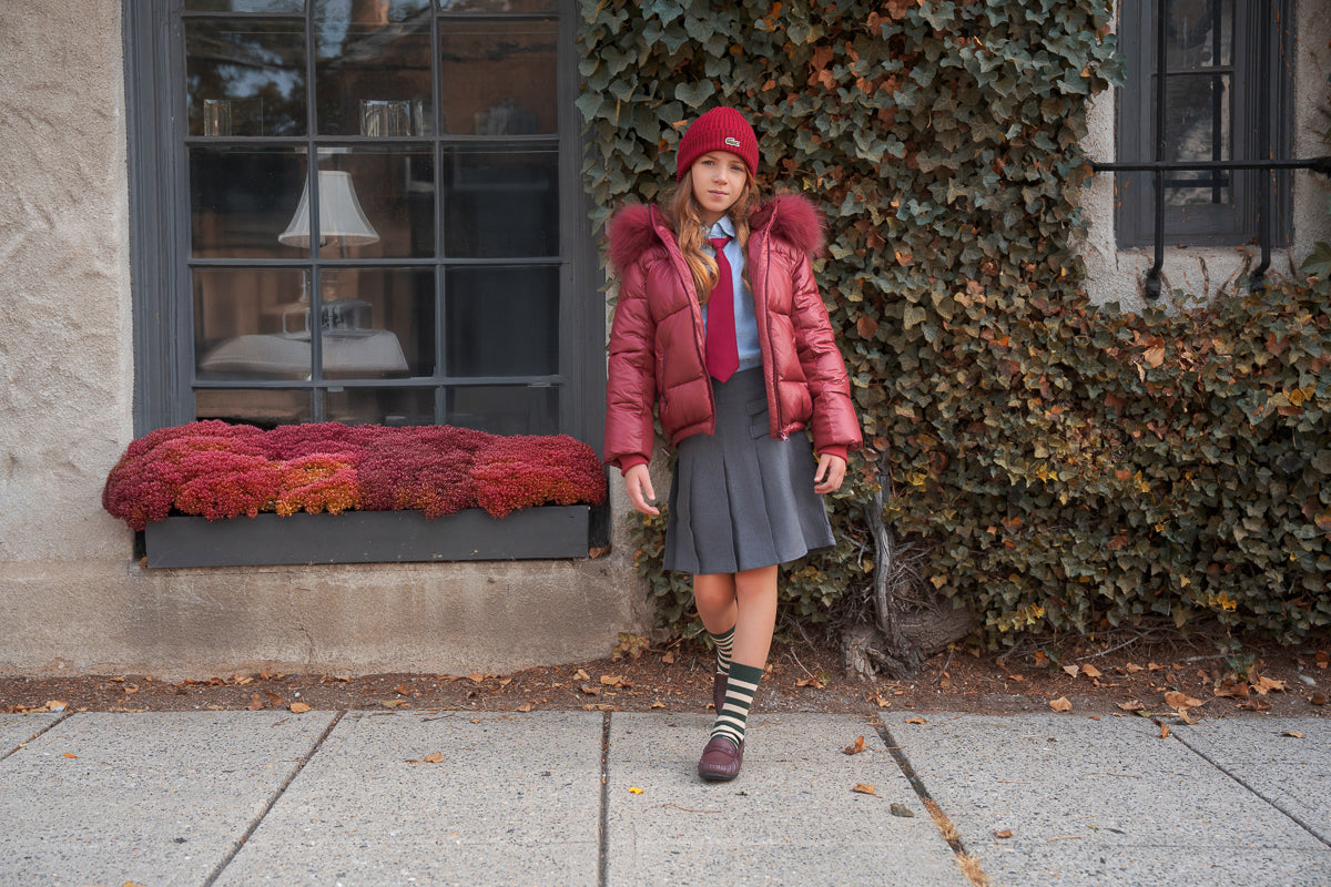Ribbed Detail Jacket-Maroon
