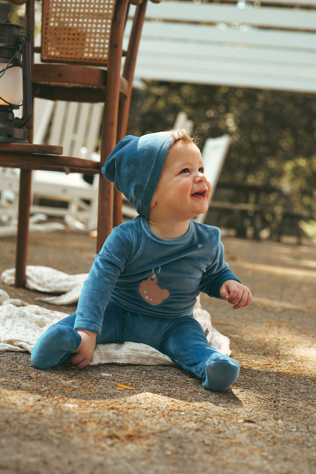 Teddy Velour Footie-Blue