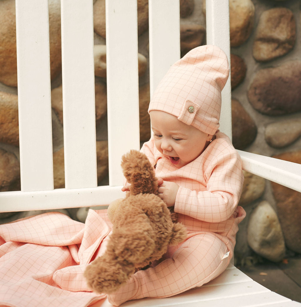Checked Kimono Blanket-Pink