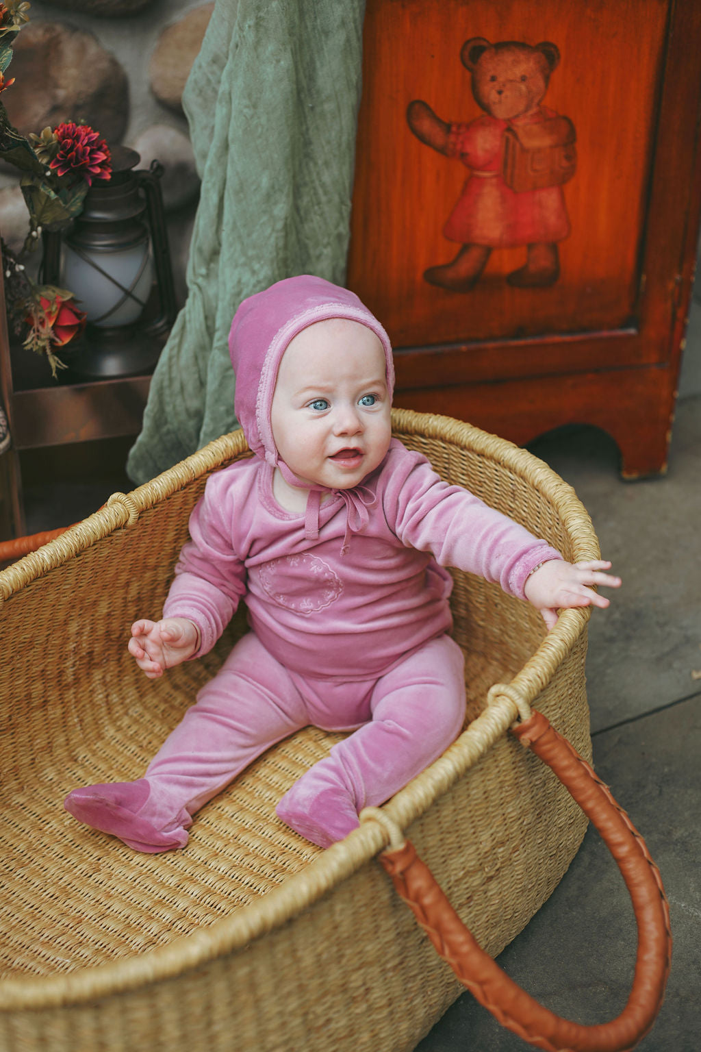 Bow Velour Blanket-Blush