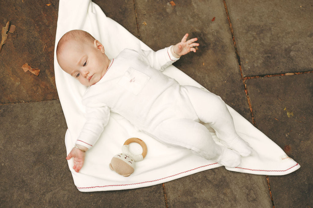 Stitched Velour Blanket-White & Mauve
