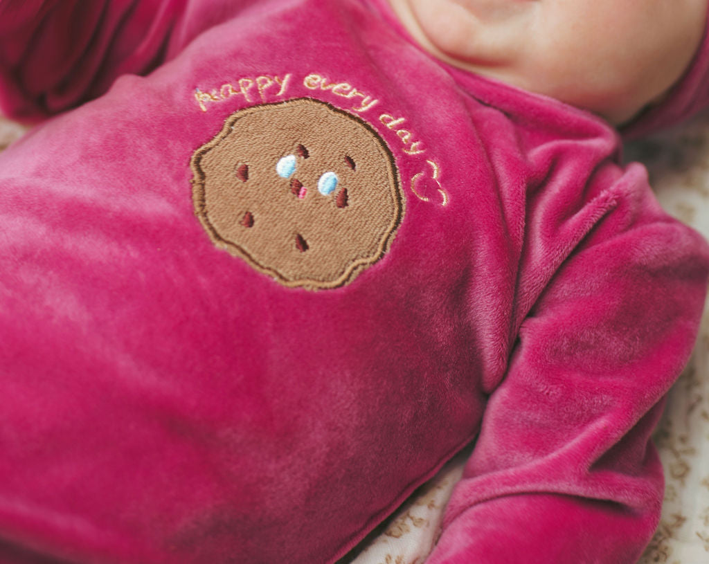 Cookie Velour Footie-Raspberry