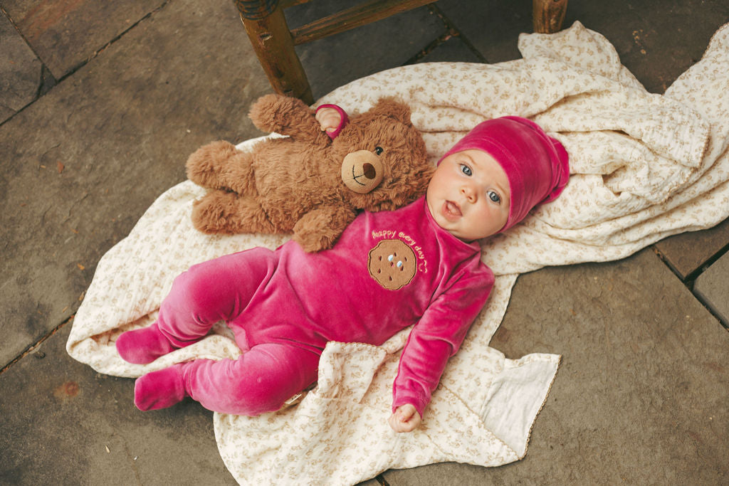 Cookie Velour Footie-Raspberry