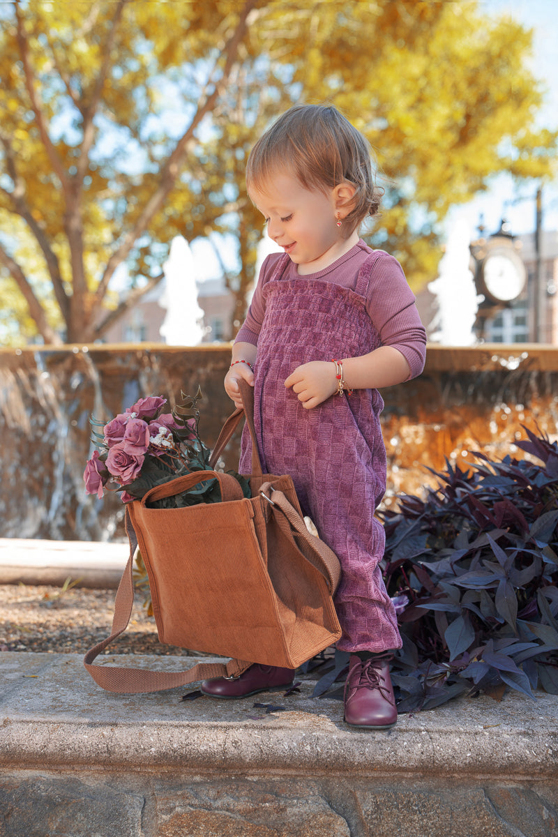 Square Velour Romper-Plum