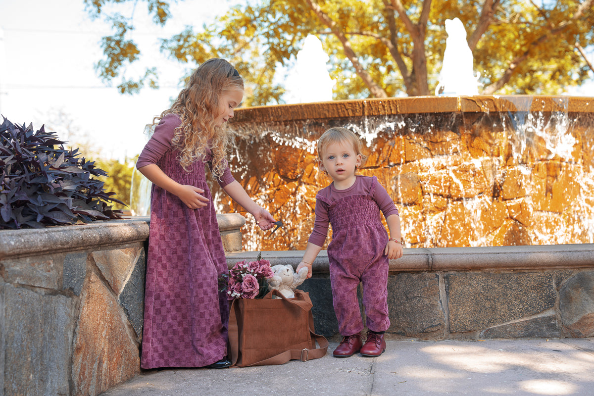 Square Velour Romper-Plum