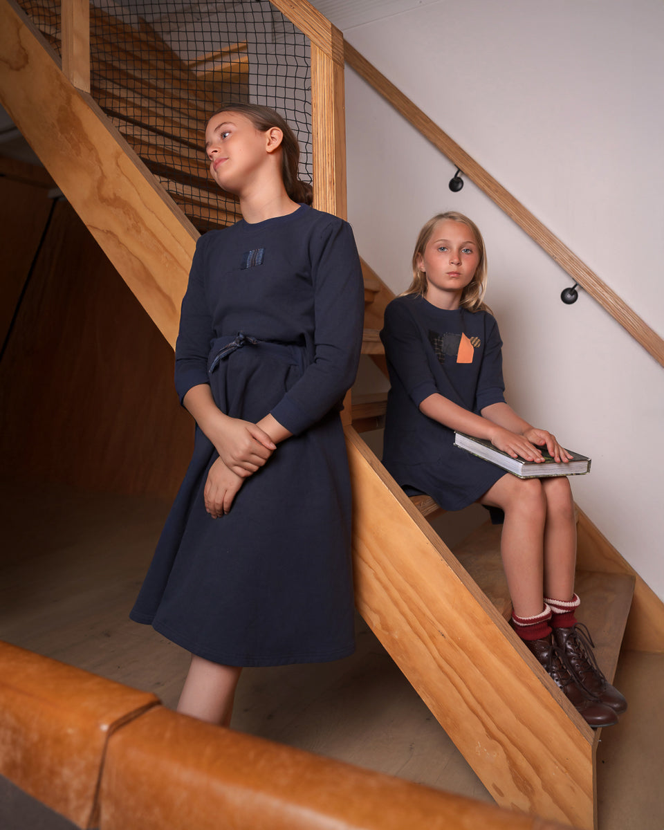 Plaid Patch Pre Teen Set-Navy