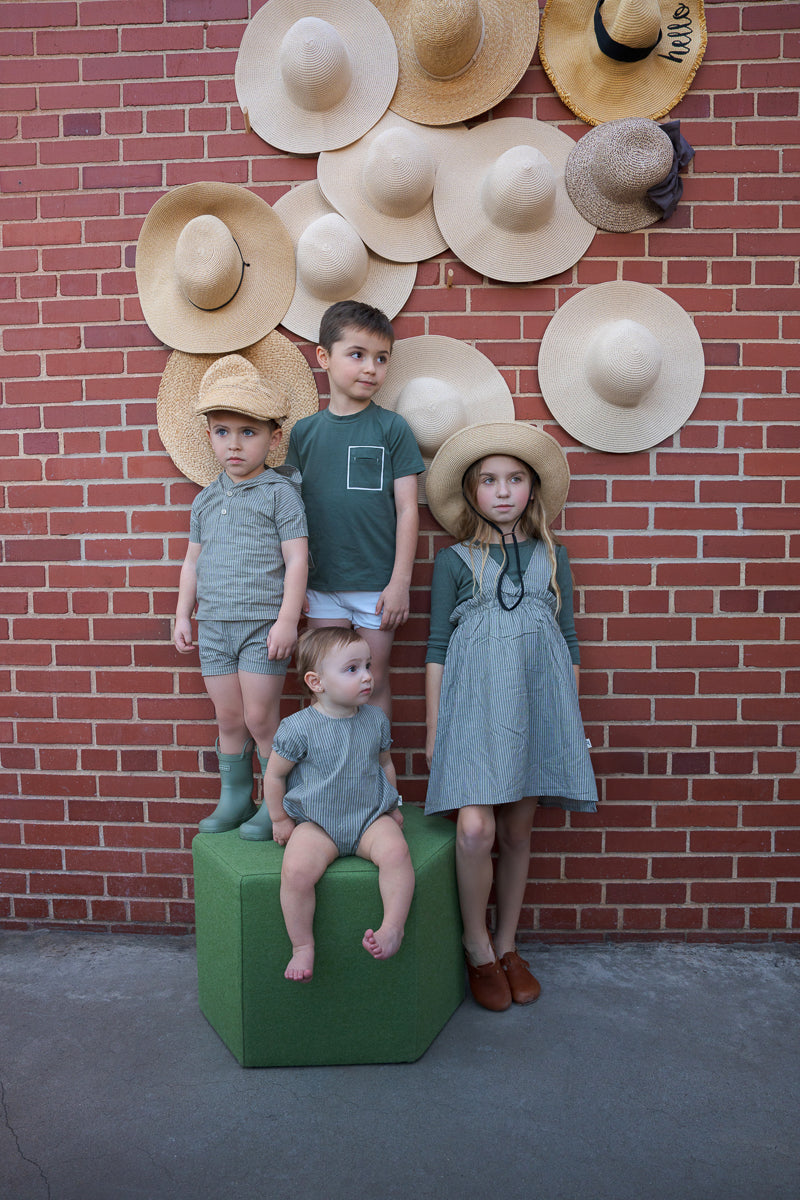 Pin-Striped Dress-3/4 Sleeves-Green