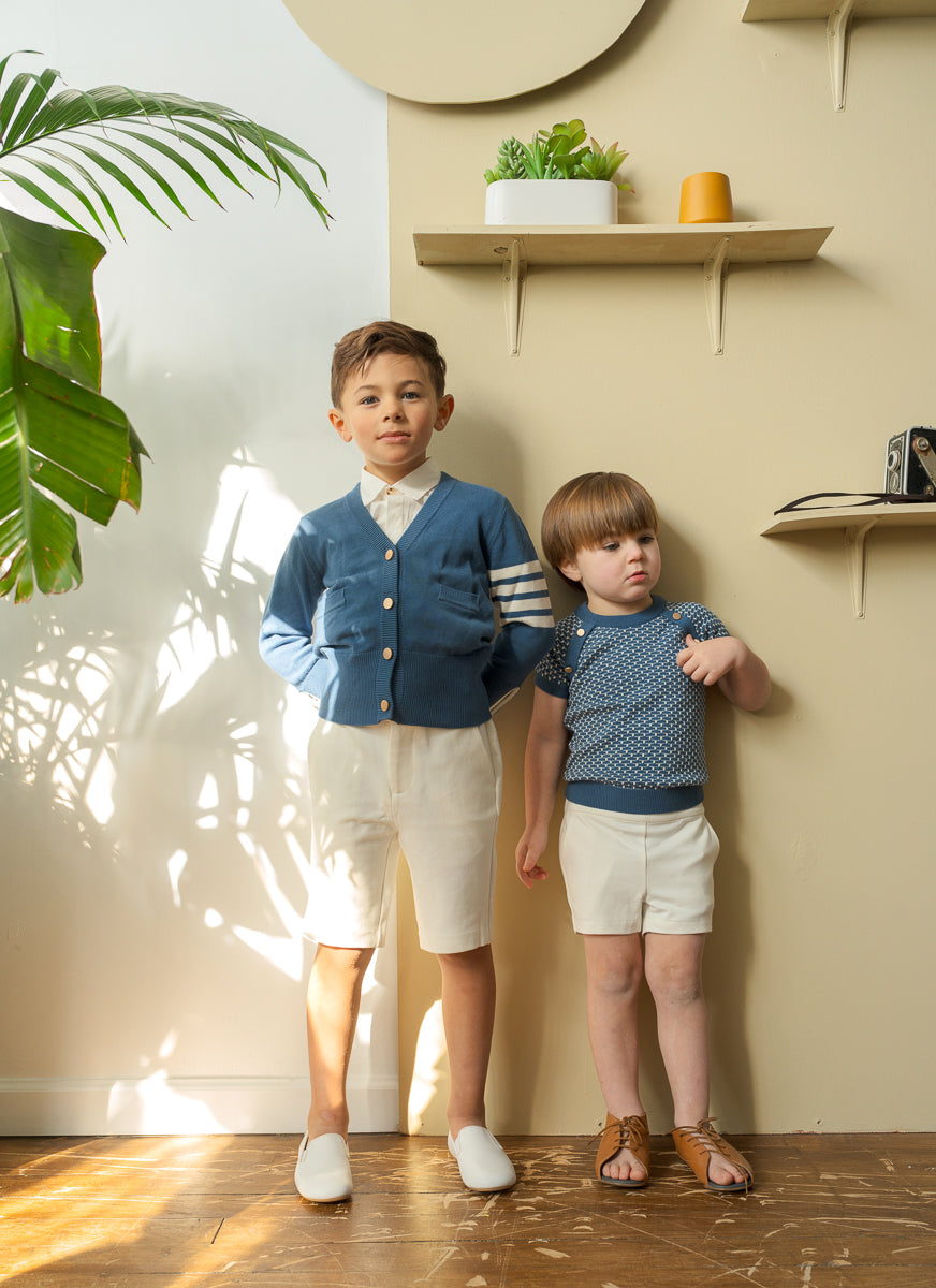 Brick Knit Long Sleeve Sweater-Dark Blue