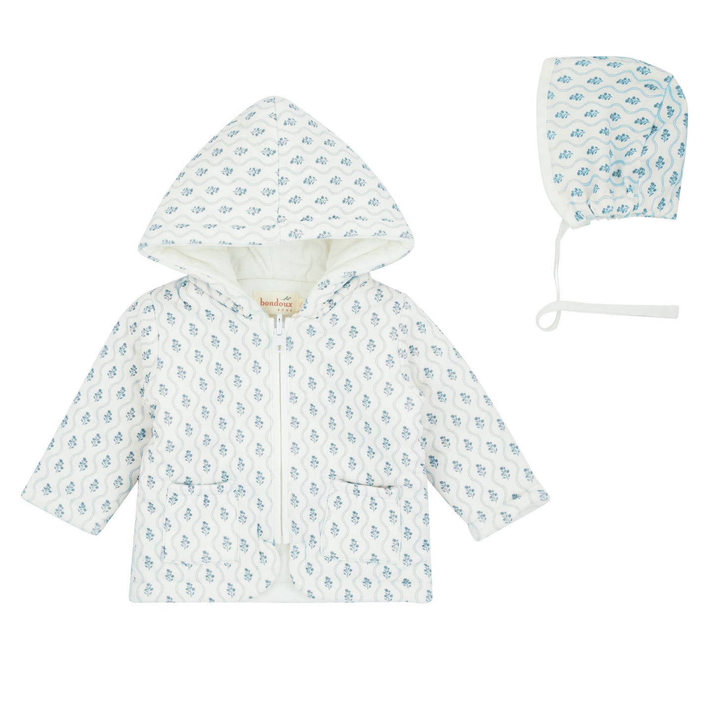 Blue Scalloped Print Boys White Sweater