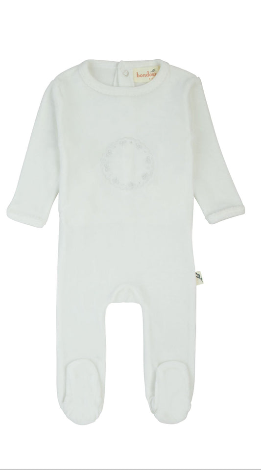 Bow Velour Footie-White