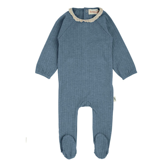 Lace Knit Footie-Blue