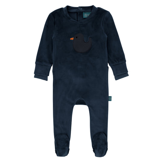 Duck Velour Footie-Navy