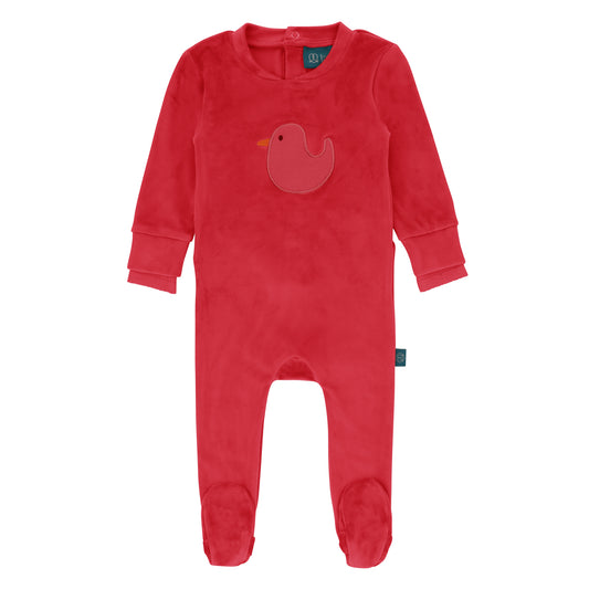 Duck Velour Footie-Hot Pink