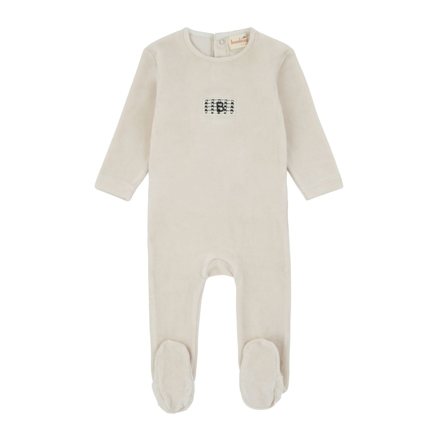Knit Detail Velour Footie-Cream