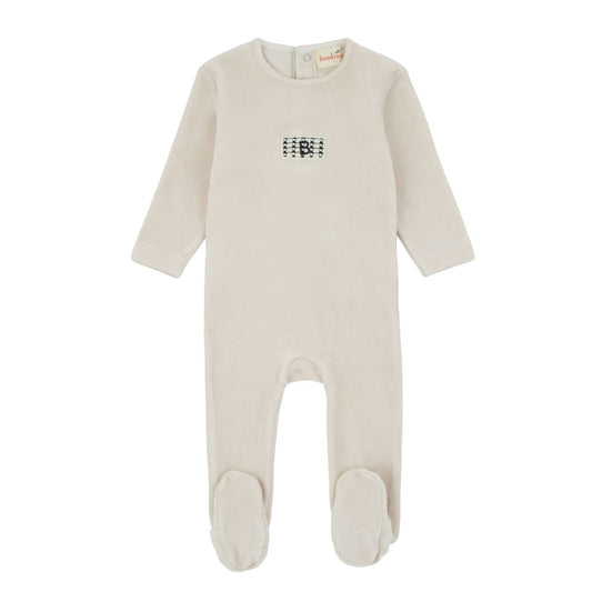 Knit Detail Velour Footie-Cream