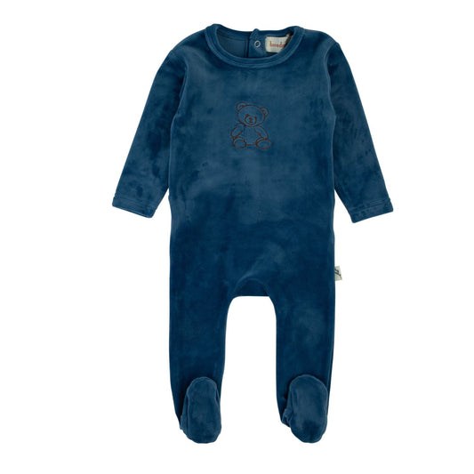 Teddy Velour Footie-Blue