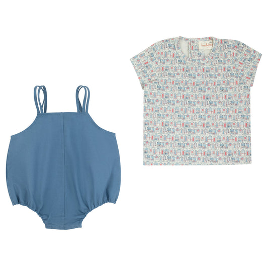 House Print Blue Romper