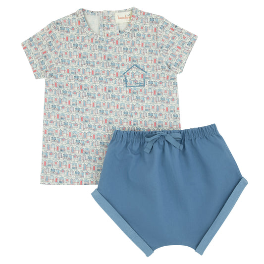 House Print  Blue 2 Pcs Short Set