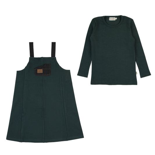 Leather Patch Dress-Green