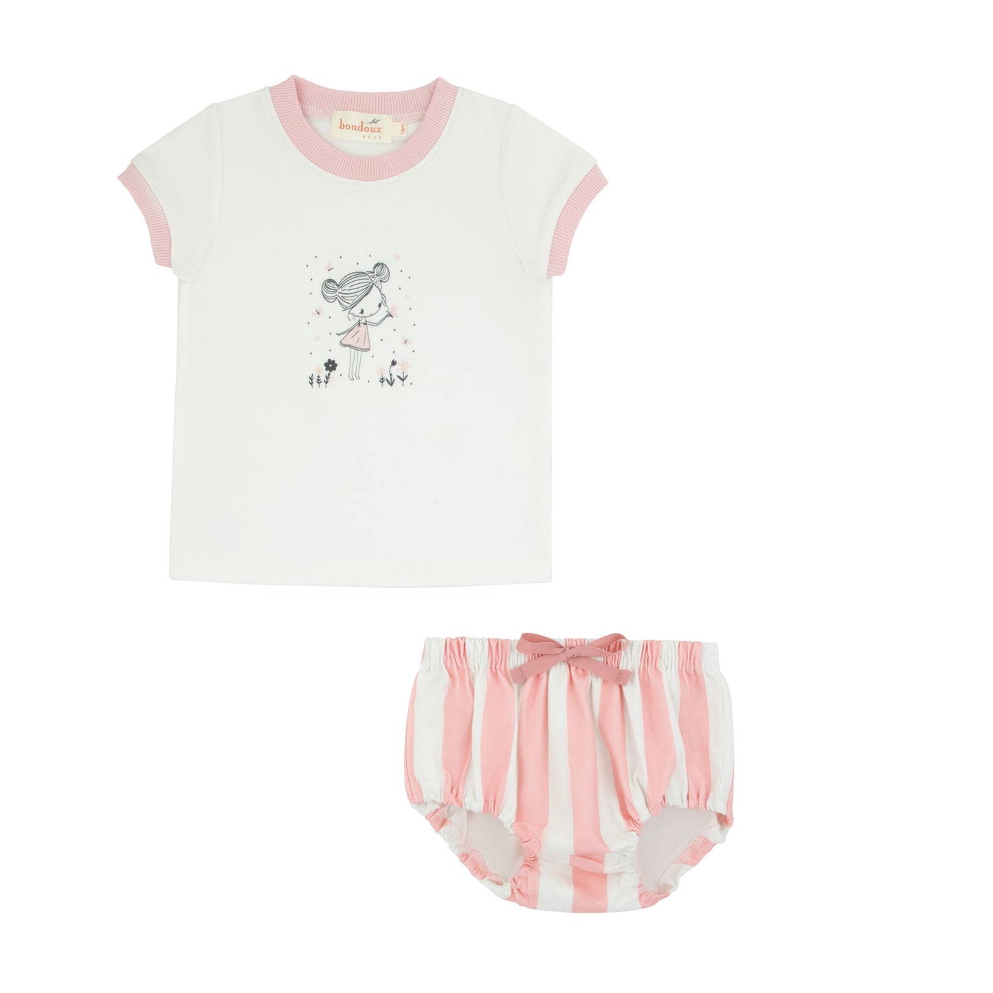 White Top With Neon Pink Striped 2Pcs Set