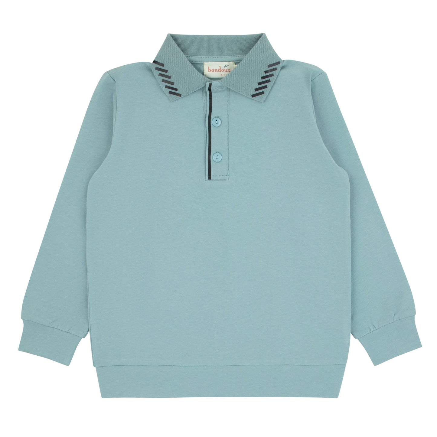Black Detail Pale Blue Long Sleeve Polo