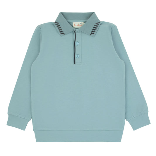 Black Detail Pale Blue Long Sleeve Polo