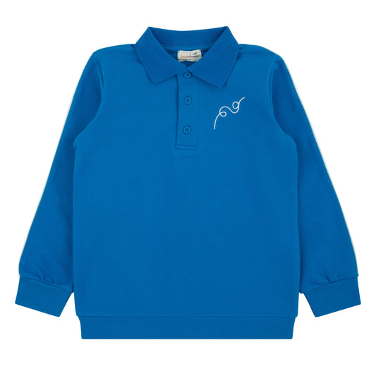 Scribble Dark Blue Long Sleeve Polo