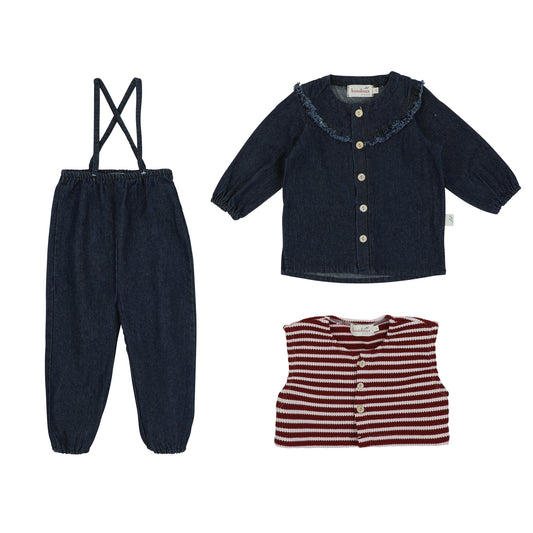 Striped Denim 3 Piece-Maroon