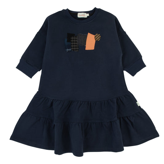 Plaid Patch Dress-Navy