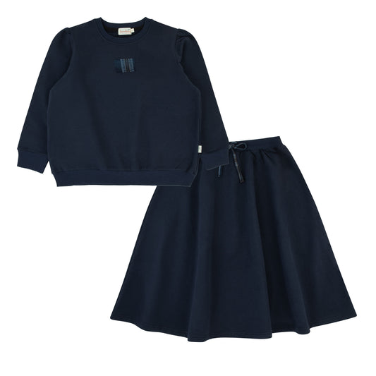 Plaid Patch Pre Teen Set-Navy