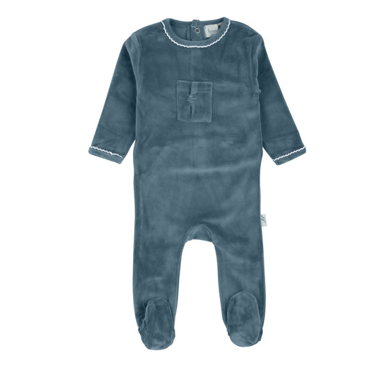 Stitched Velour Footie-Blue