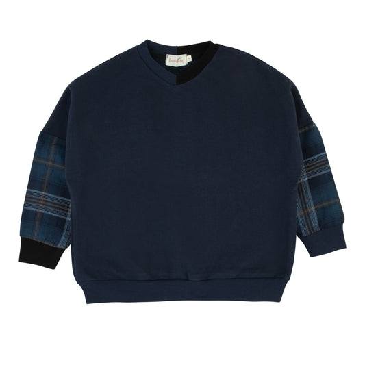Plaid Patch Top-Navy