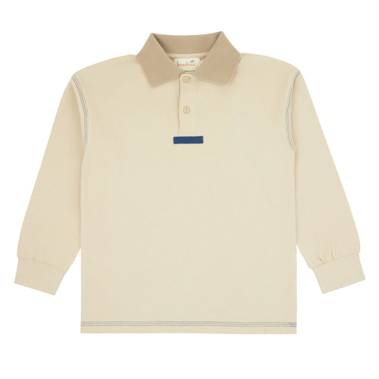 Leather Patch Beige Long Sleeve Polo