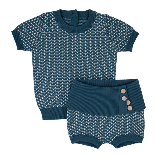 Brick Knit  2 Piece Set-Dark Blue