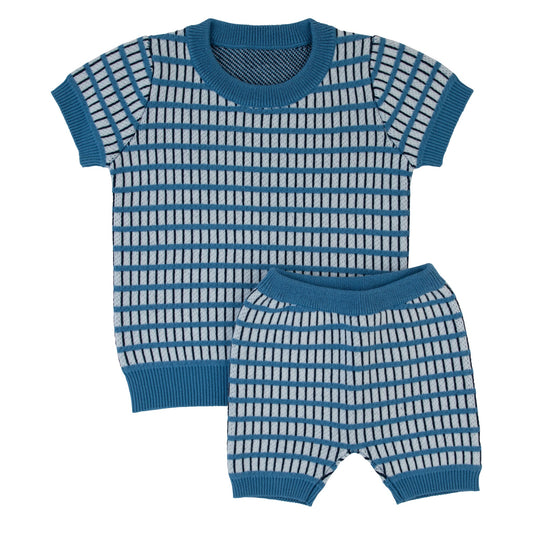 Windowpane Knit 2 Piece-Blue