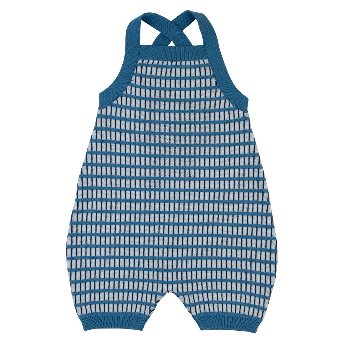 Windowpane Knit Romper-Blue