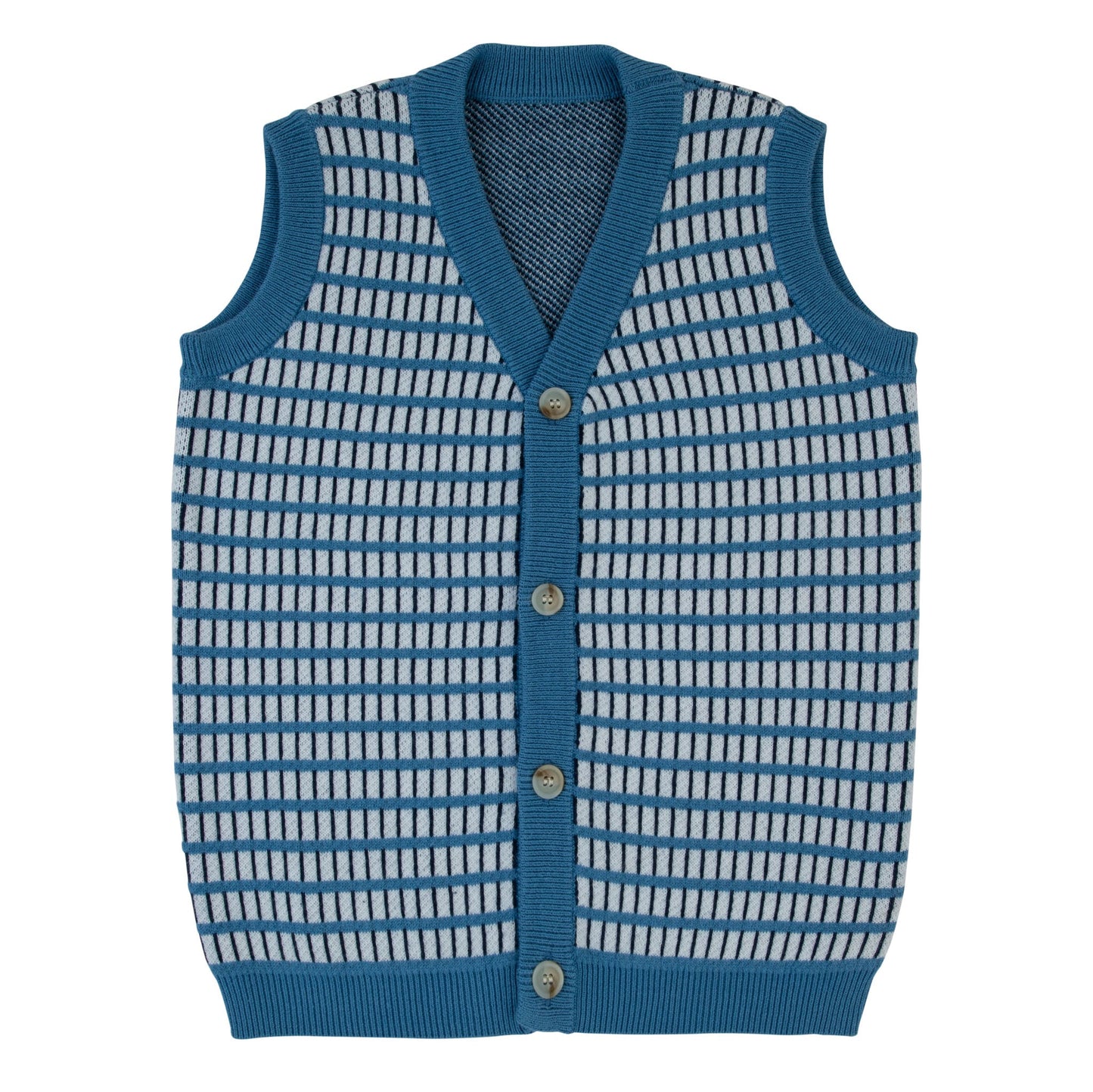 Windowpane Knit Vest-Blue