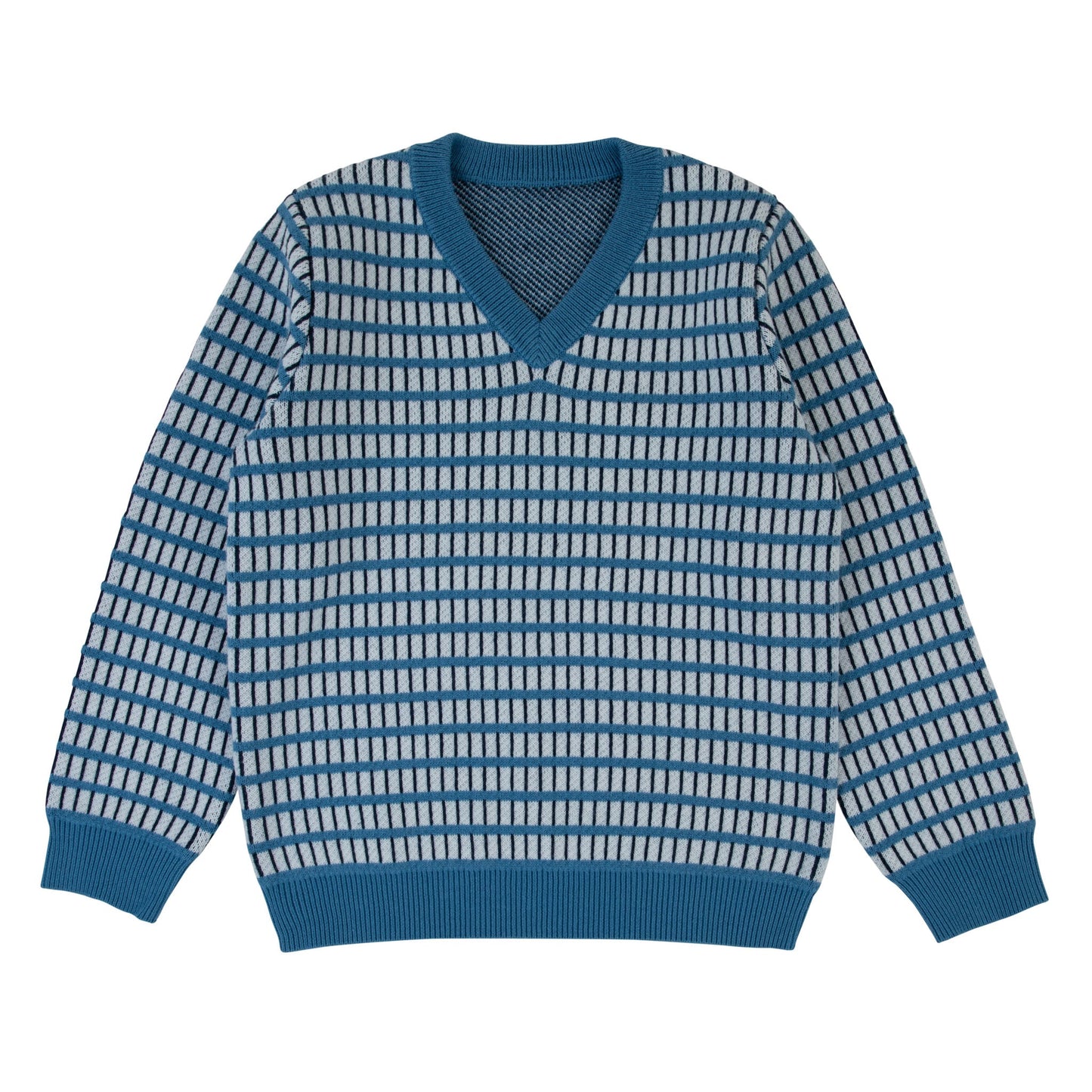 Windowpane Knit Long Sleeve Sweater-Blue