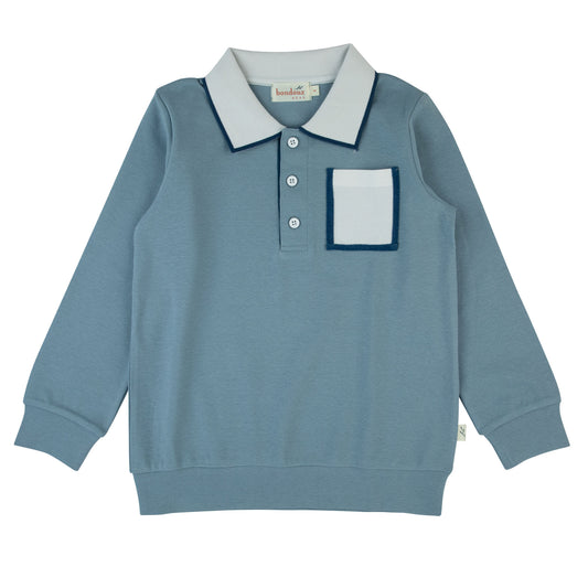 White Pocket Polo-Long Sleeves-Light Blue