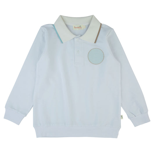 Circle Applique Polo-Long Sleeves-White