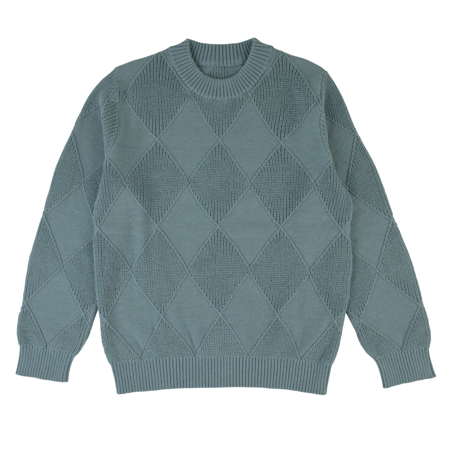 Argyle Knit Long Sleeve Sweater- Blue Teal