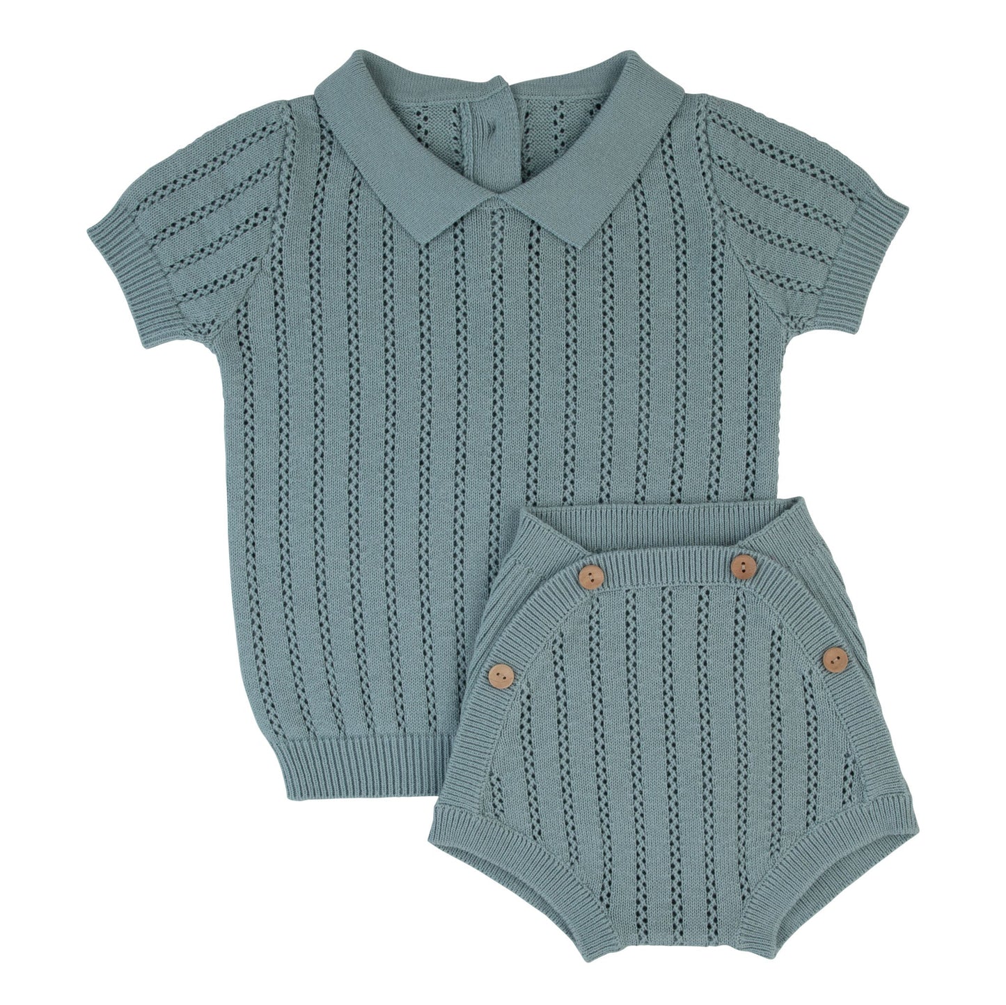 Pointelle Knit 2 Piece Set- Blue Teal