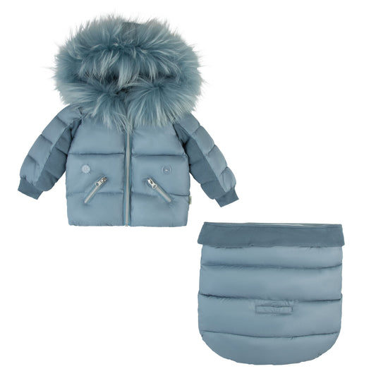 Ribbed Detail Snowsuit-Blue