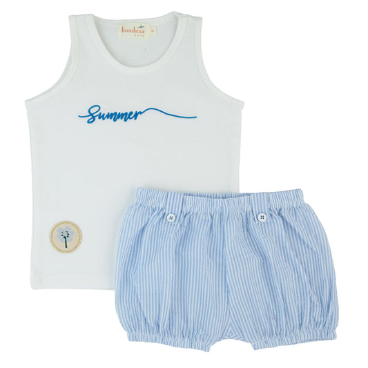 Seersucker Toddler Boy 2 Piece-Blue & White