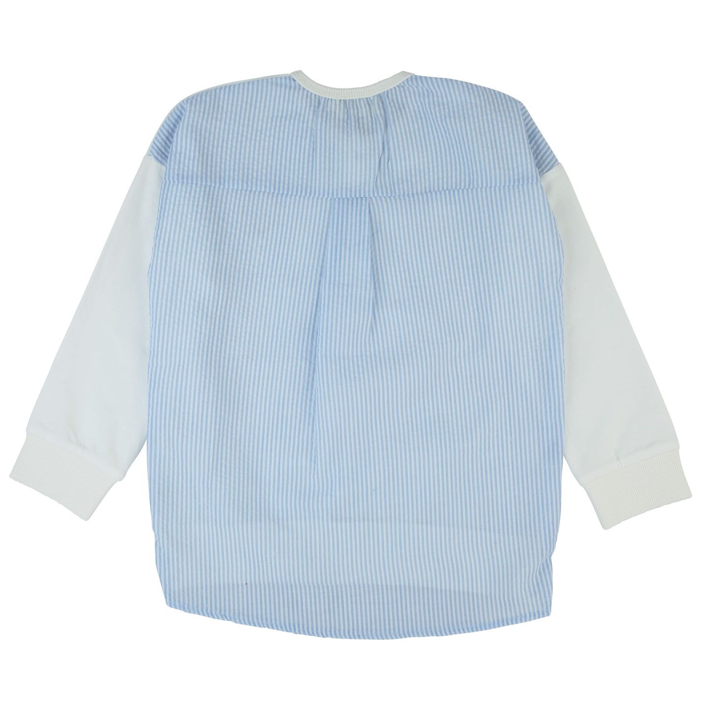 Seersucker Top-Long Sleeves-white/Blue